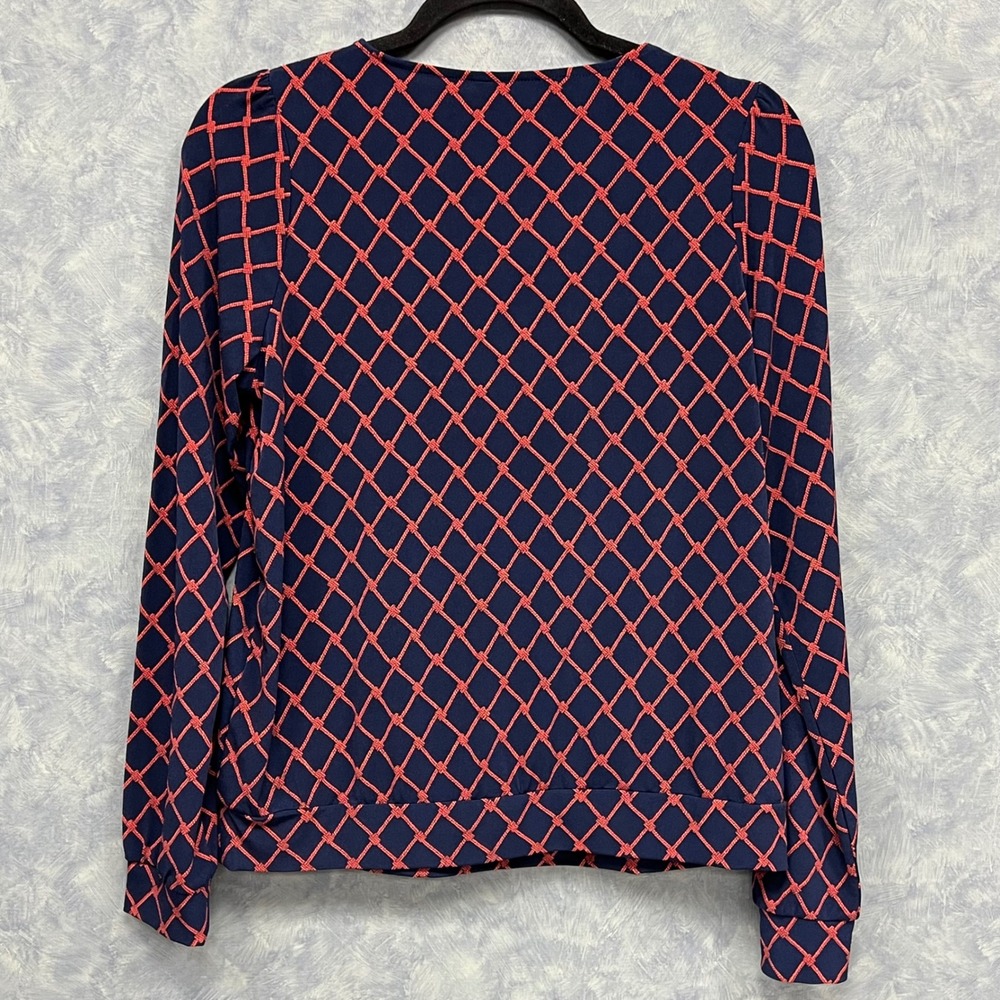 Banana Republic Wrap Blouse Long Sleeve Geometric Print Top Size S - Picture 3 of 9